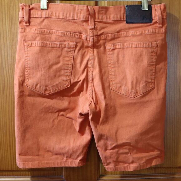 Neo Blue Orange Flat Front Mid-Length Shorts Men's 32 USA Made Stretch Cotton - Picture 5 of 13
